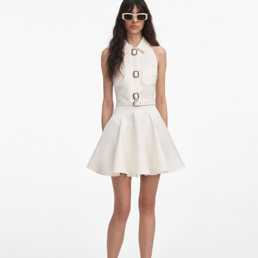 Self-Portrait Cream Linen Mini Dress